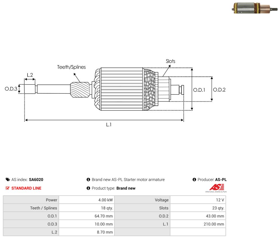 Starter motor armature