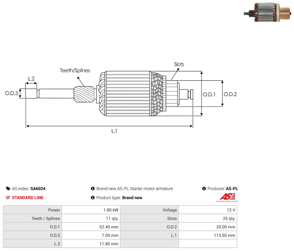 Starter motor armature