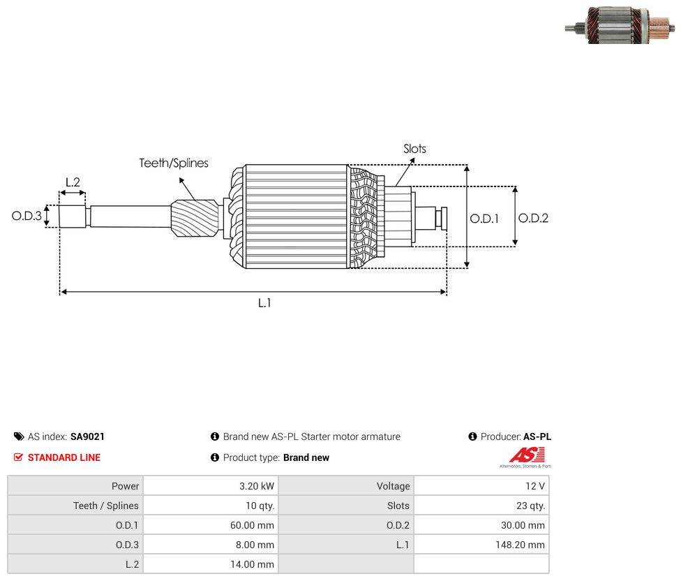 Starter motor armature