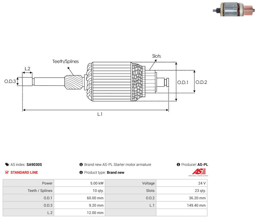 Starter motor armature