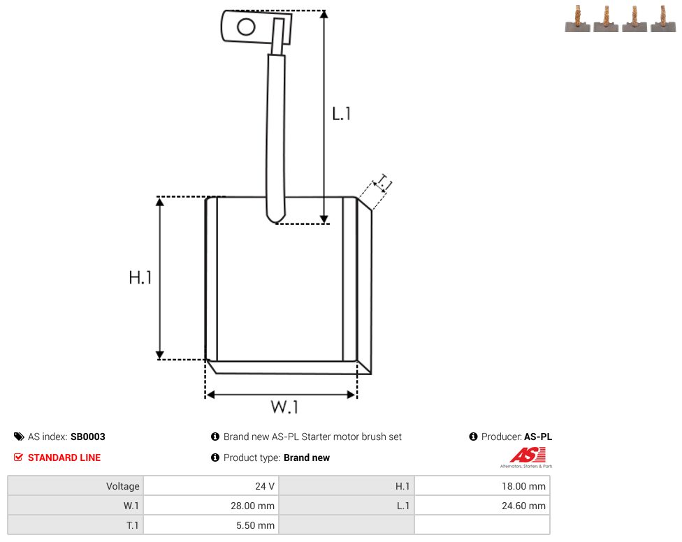 Starter motor brush