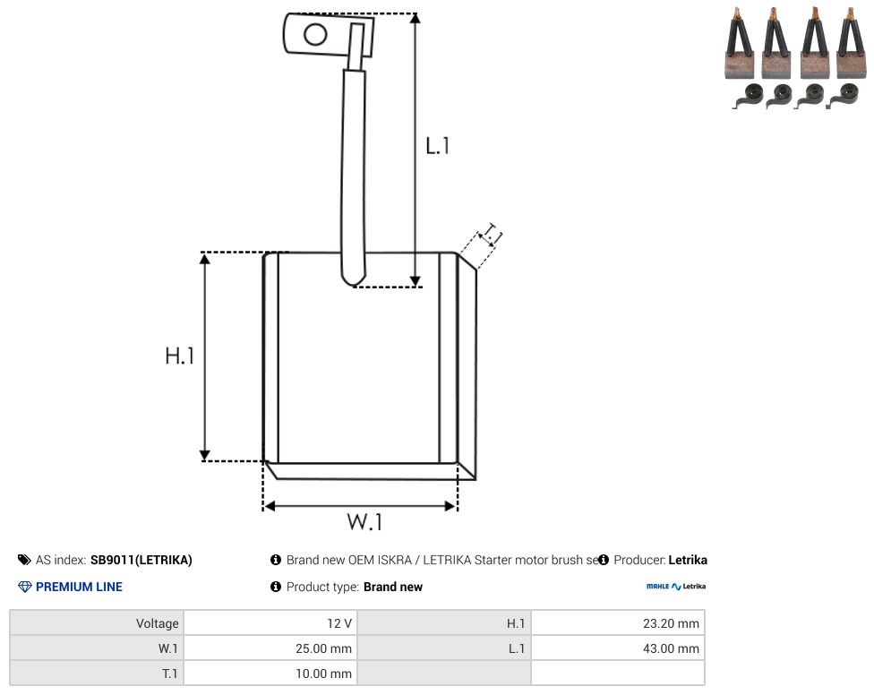Starter motor brush