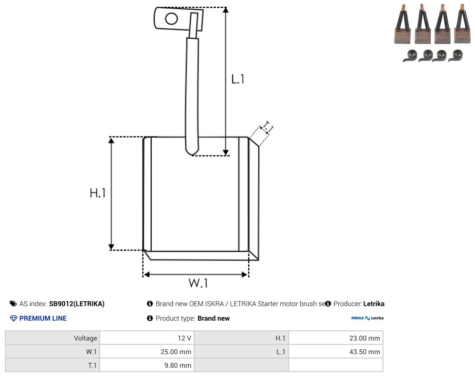 Starter motor brush