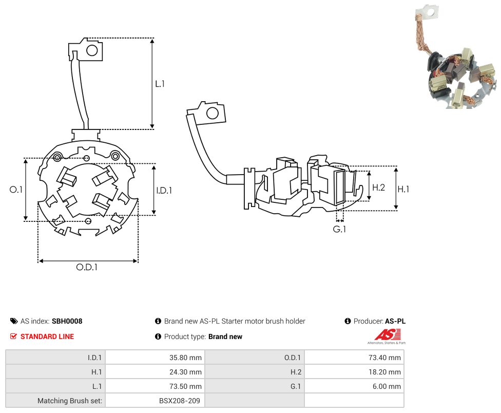 Starter motor brush holder