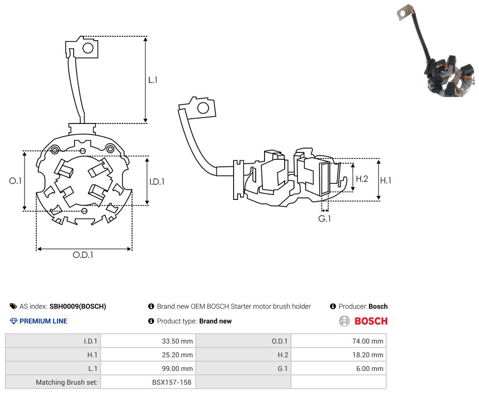 Starter motor brush holder