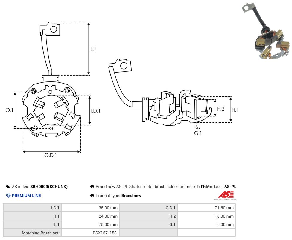 Starter motor brush holder