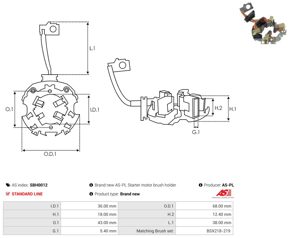 Starter motor brush holder
