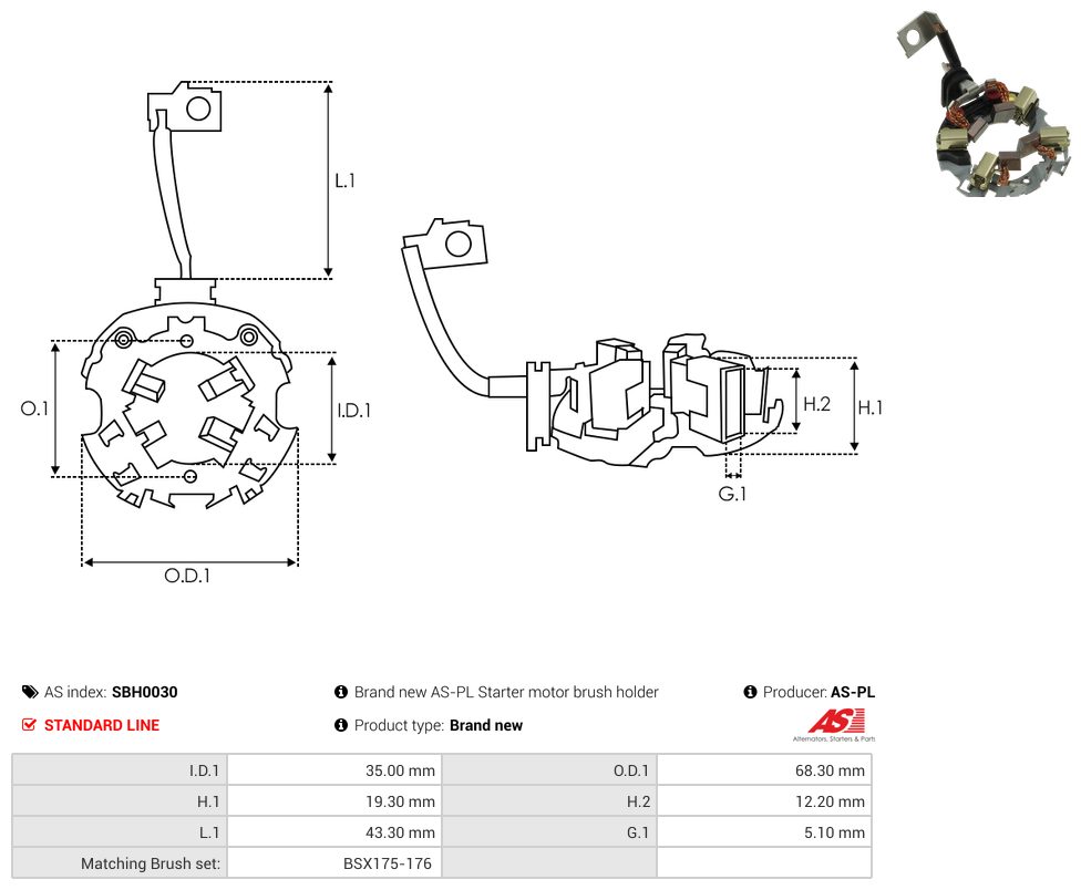 Starter motor brush holder