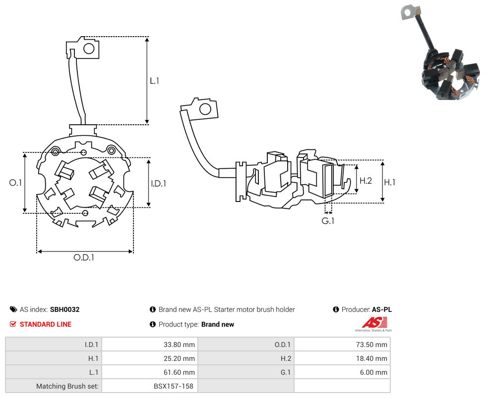 Starter motor brush holder