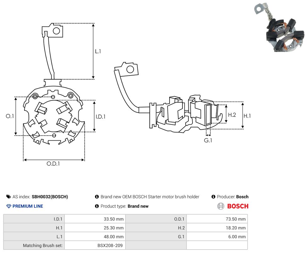 Starter motor brush holder
