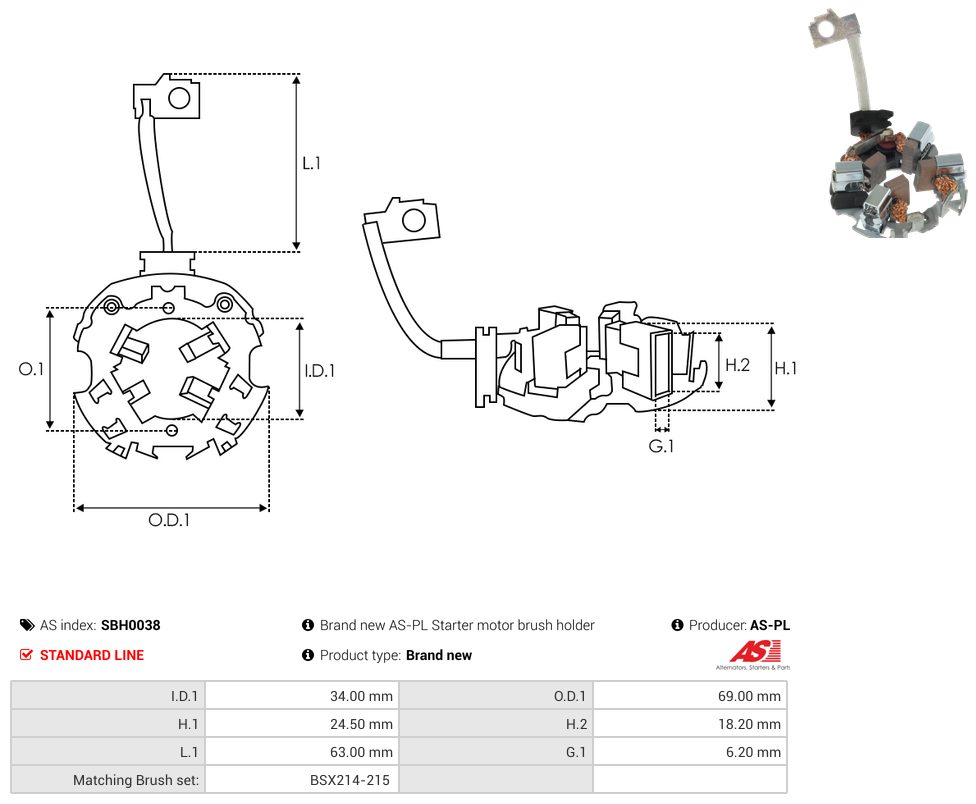 Starter motor brush holder