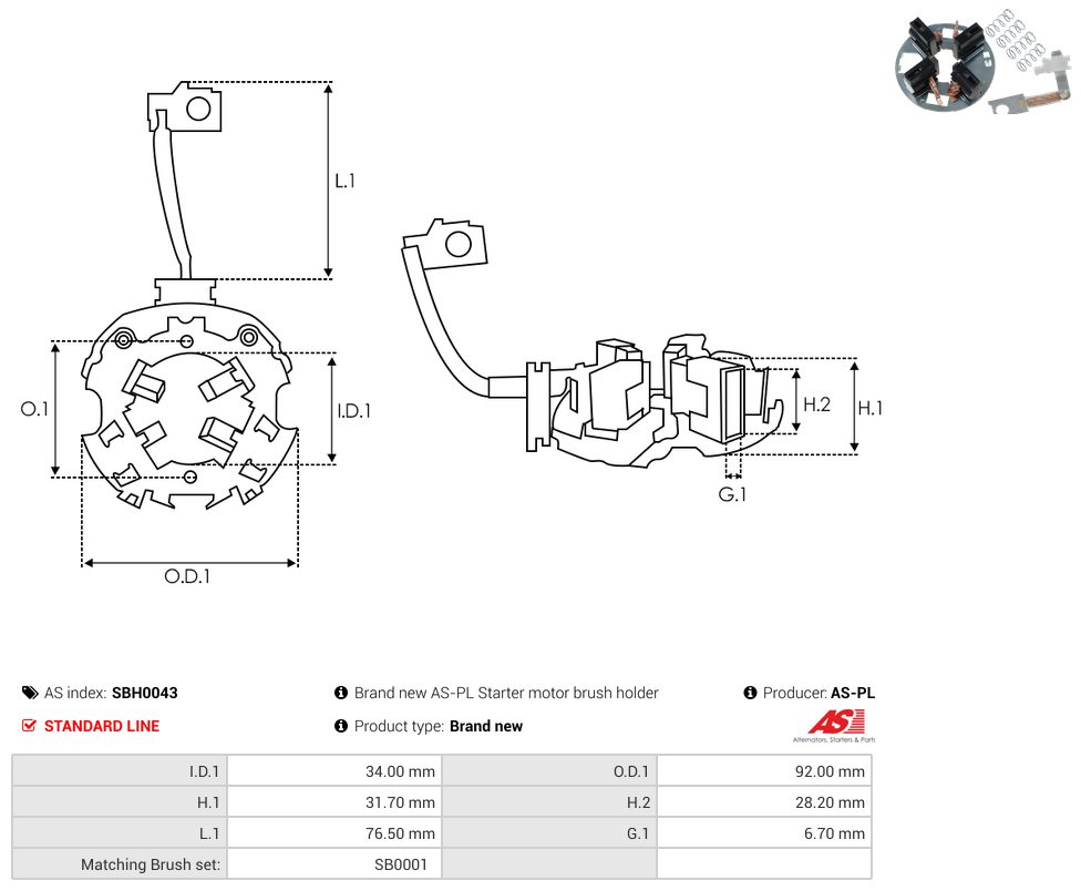 Starter motor brush holder