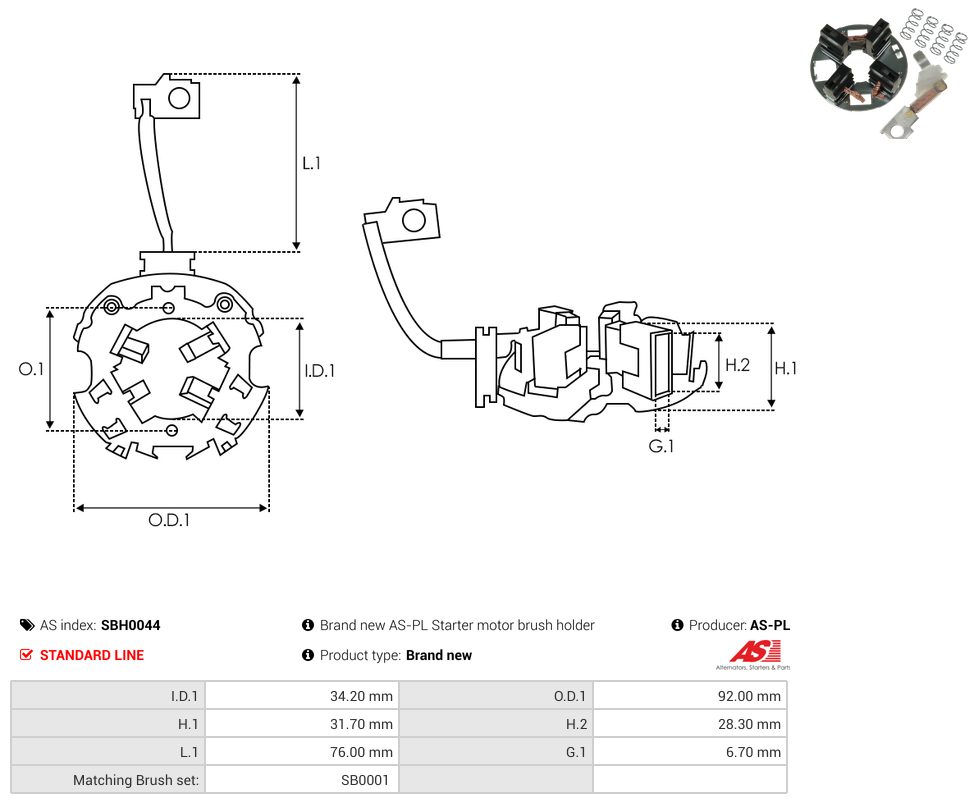 Starter motor brush holder