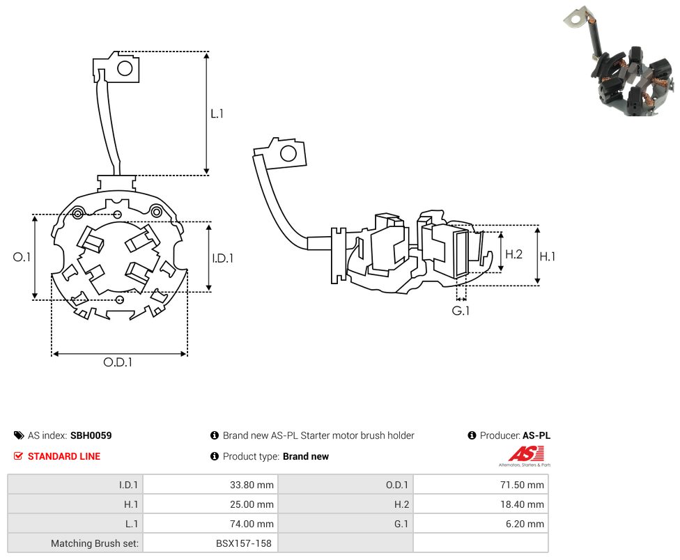 Starter motor brush holder
