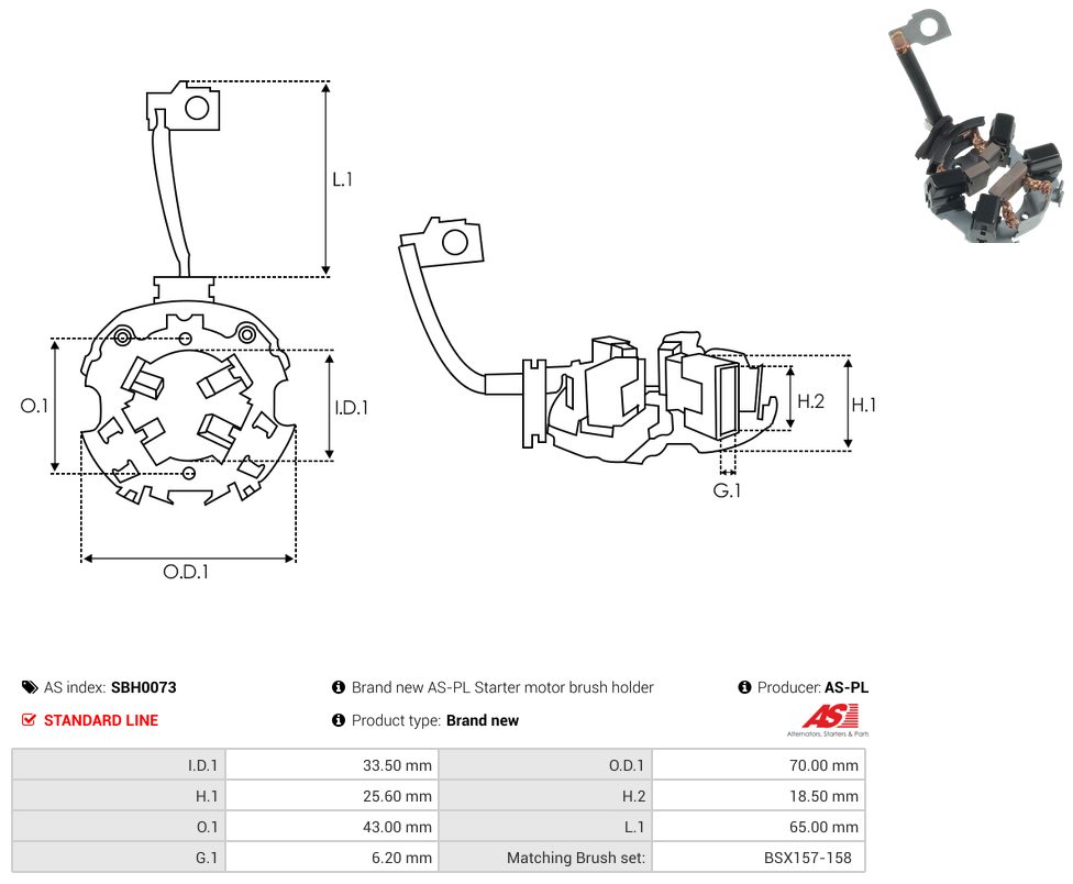 Starter motor brush holder