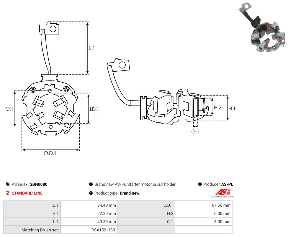Starter motor brush holder