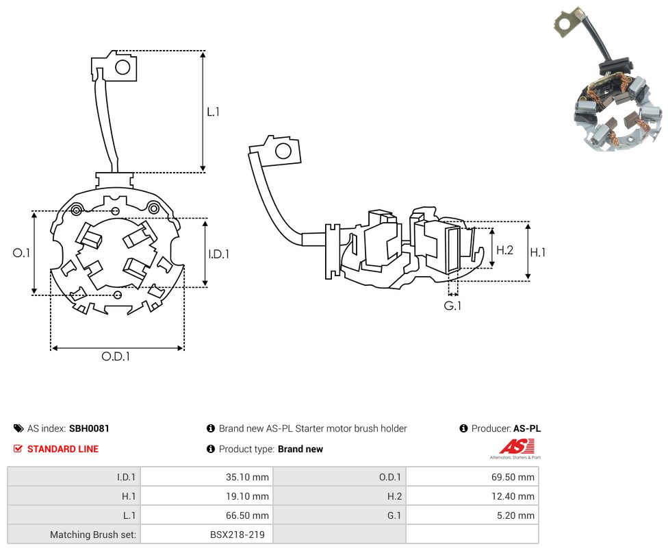 Starter motor brush holder