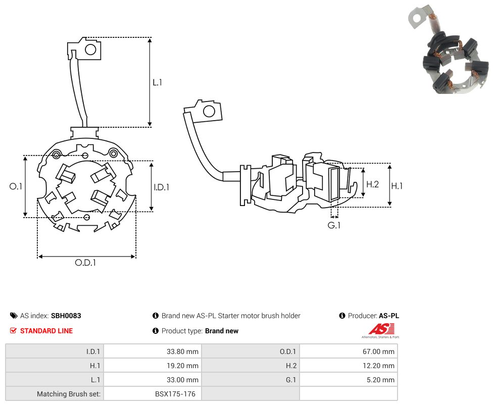 Starter motor brush holder