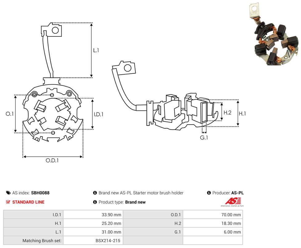 Starter motor brush holder