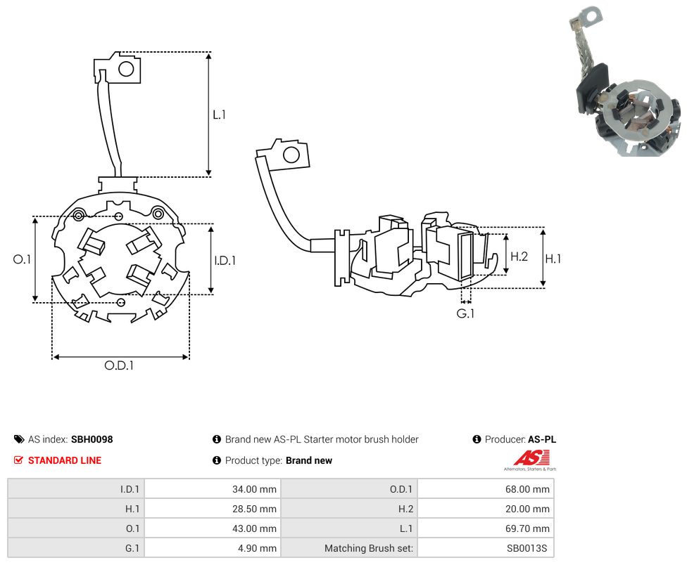 Starter motor brush holder