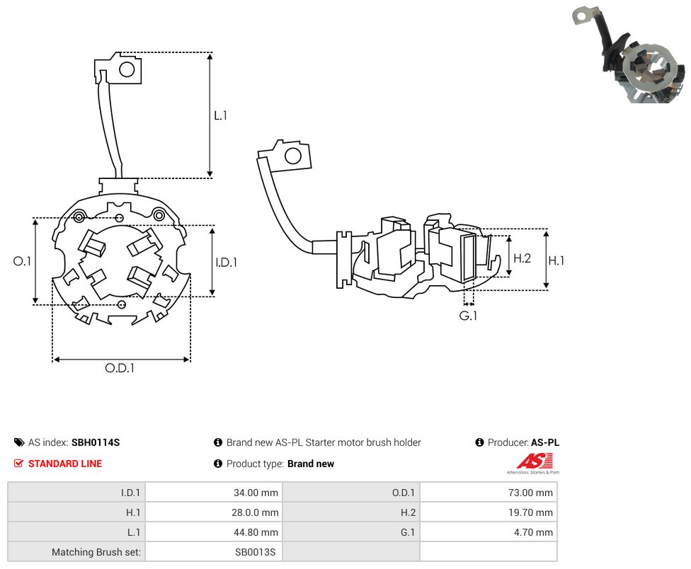 Starter motor brush holder