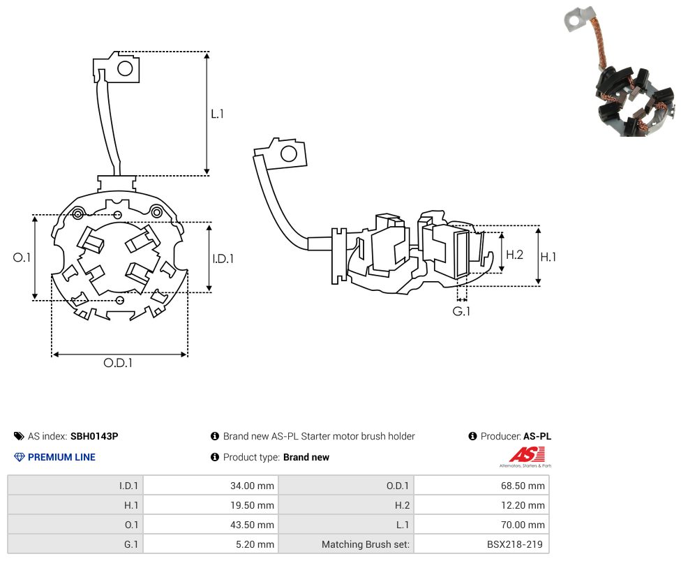 Starter motor brush holder