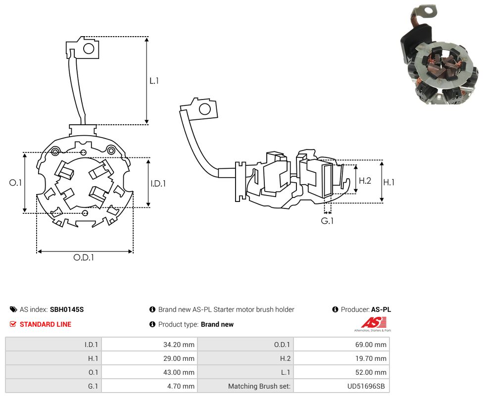 Starter motor brush holder
