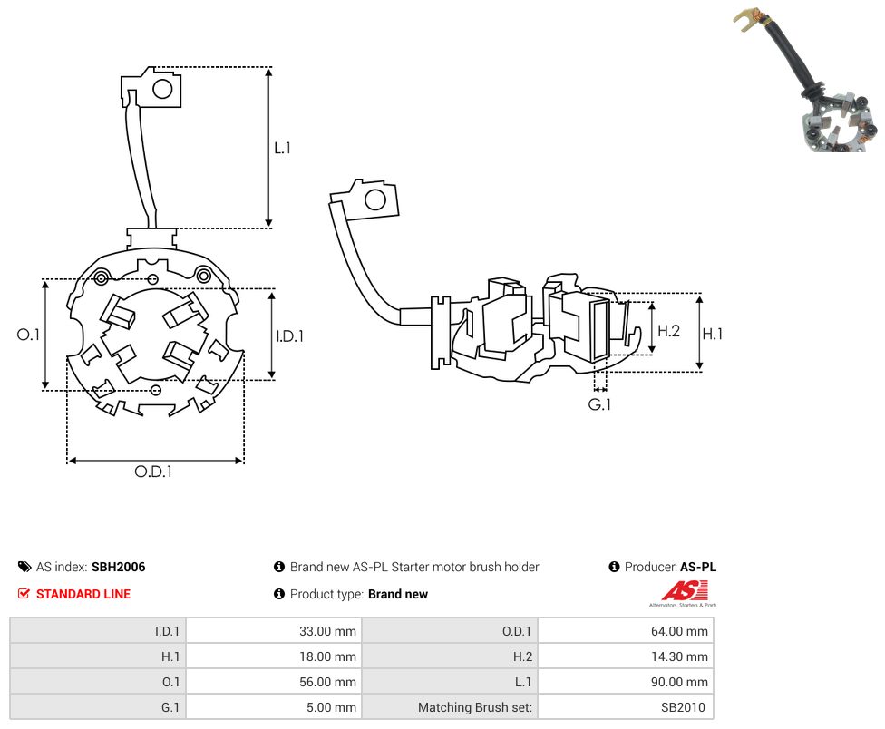 Starter motor brush holder