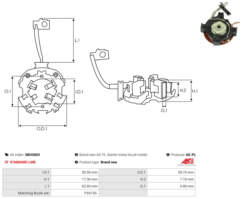 Starter motor brush holder