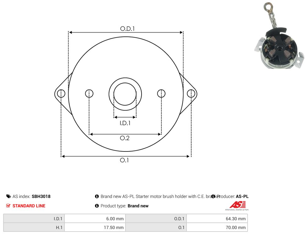 Starter motor commutator-side bracket