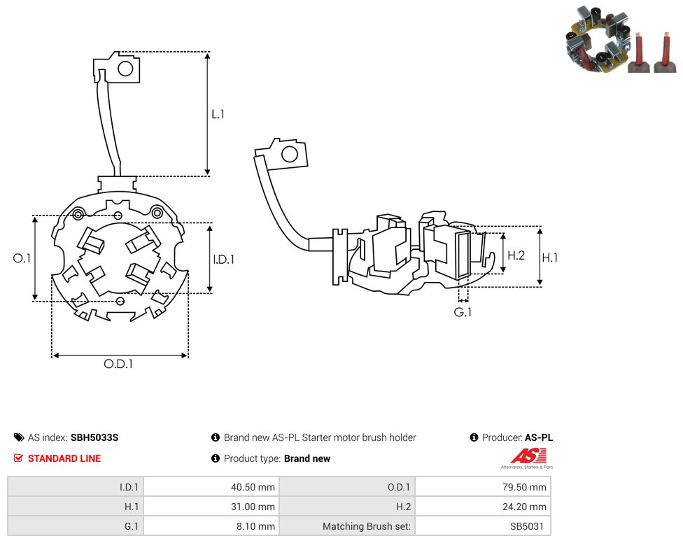 Starter motor brush holder