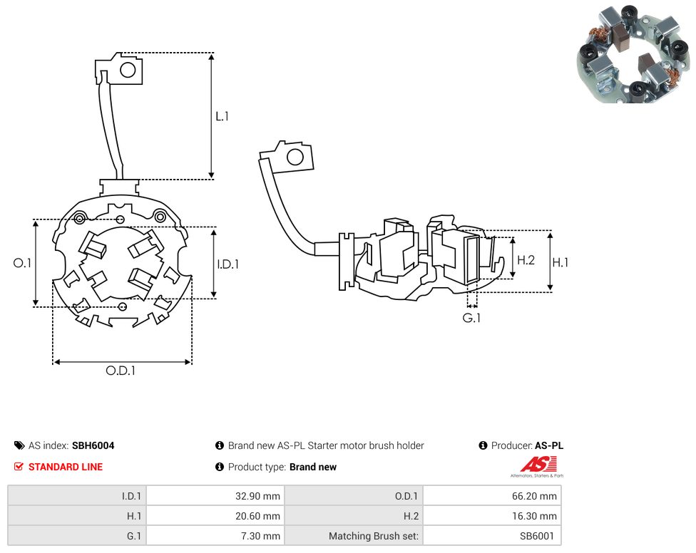 Starter motor brush holder