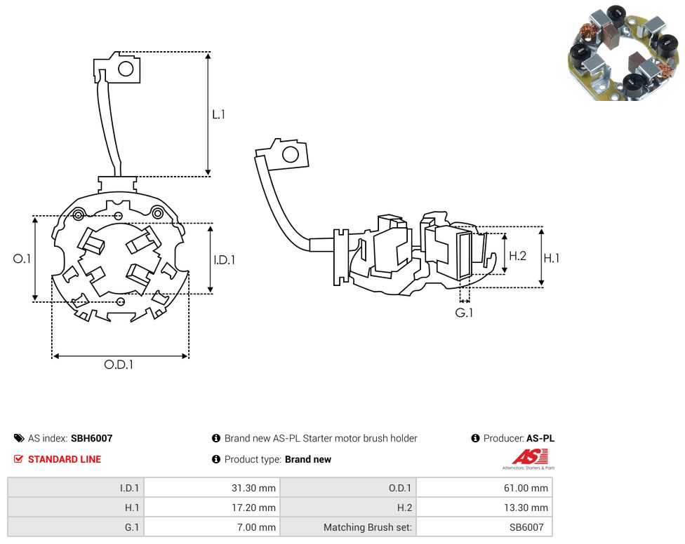 Starter motor brush holder