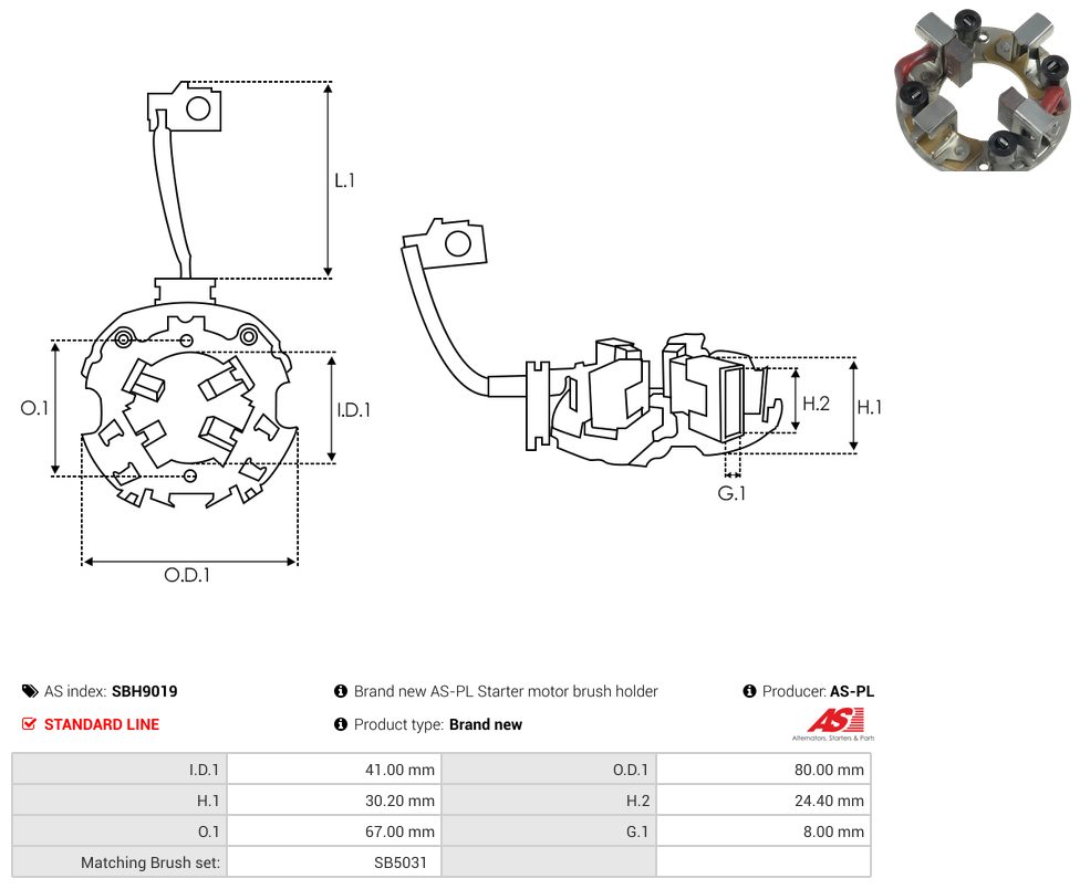 Starter motor brush holder
