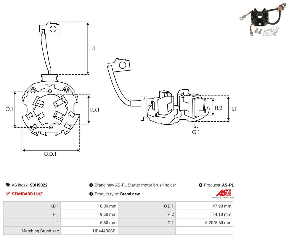 Starter motor brush holder