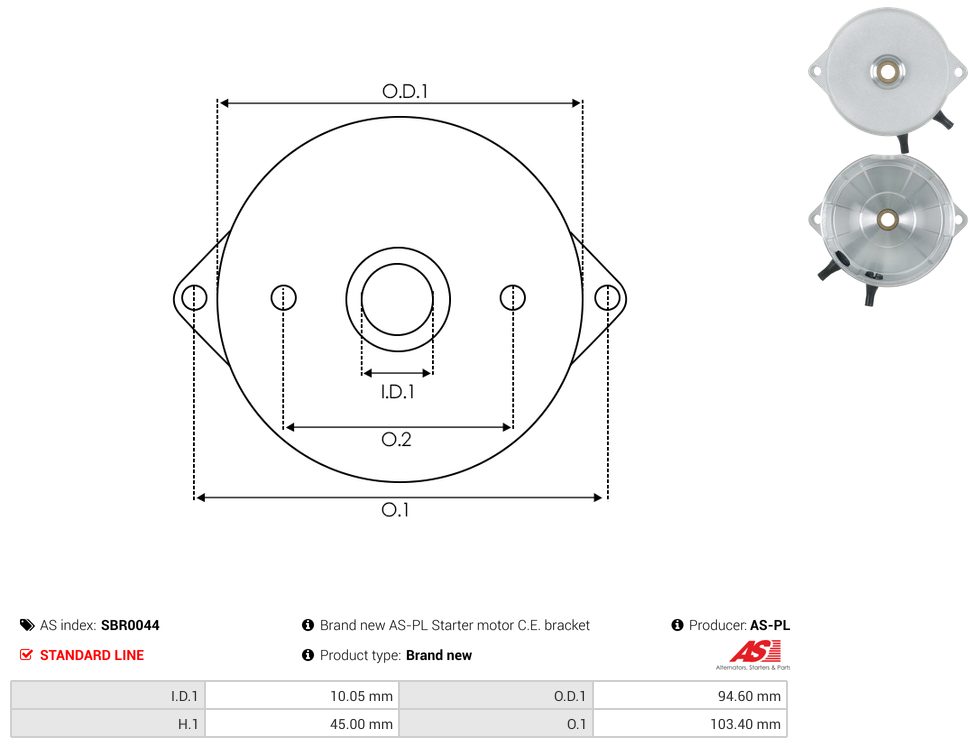 Starter motor commutator-side bracket