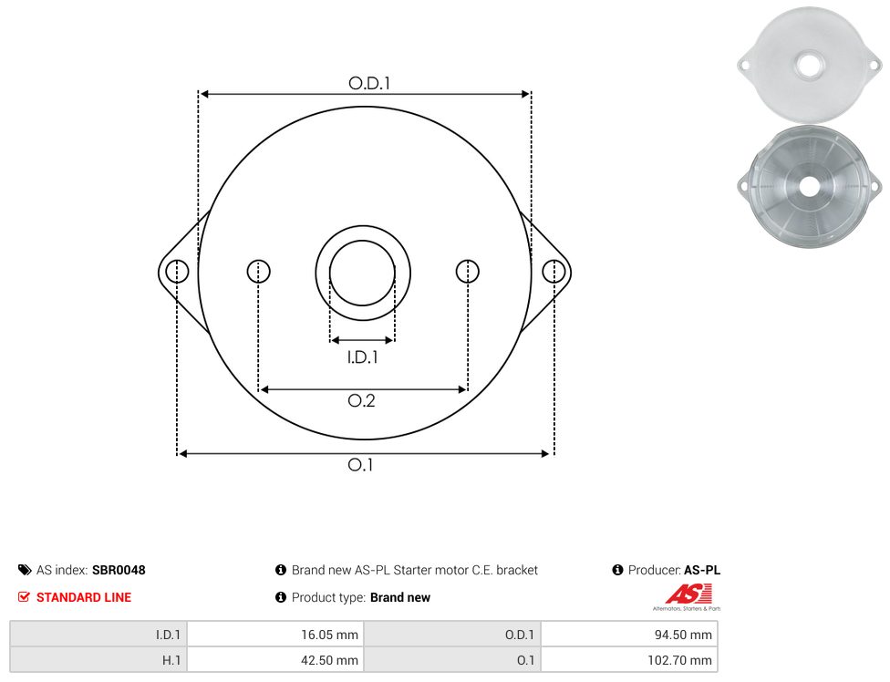 Starter motor commutator-side bracket
