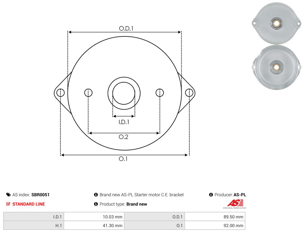 Starter motor commutator-side bracket