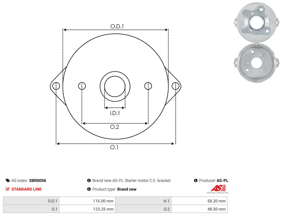 Starter motor commutator-side bracket