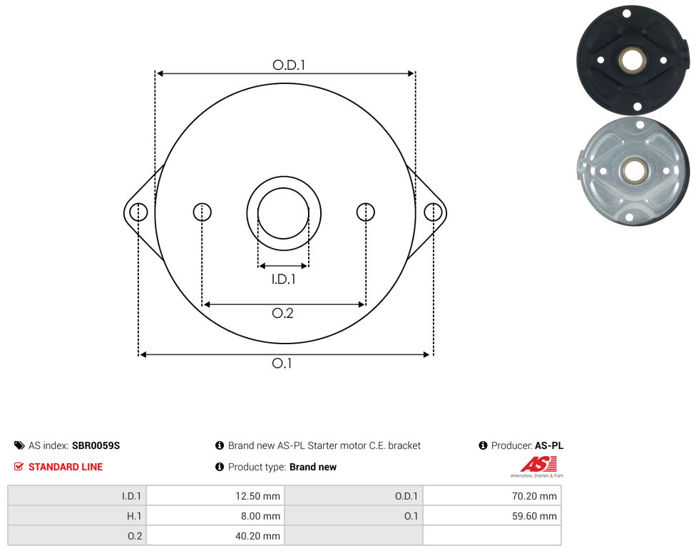 Starter motor commutator-side bracket