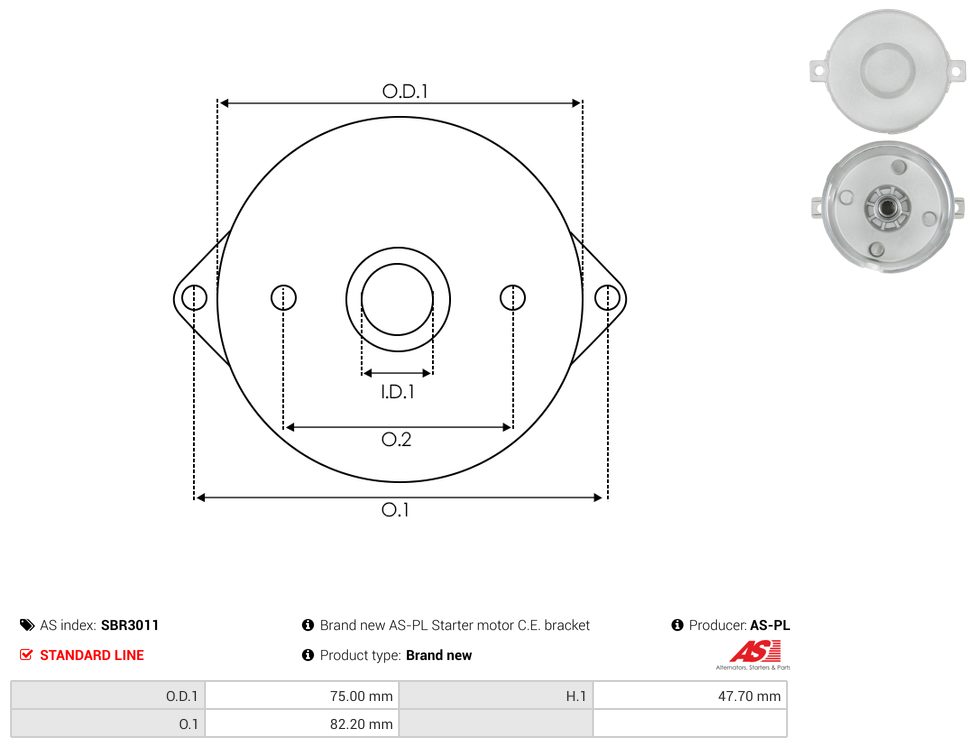 Starter motor commutator-side bracket