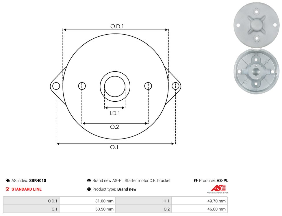 Starter motor commutator-side bracket