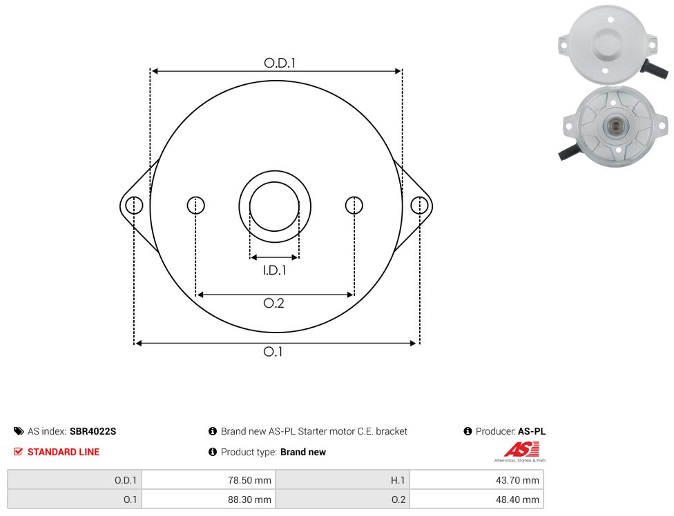Starter motor commutator-side bracket
