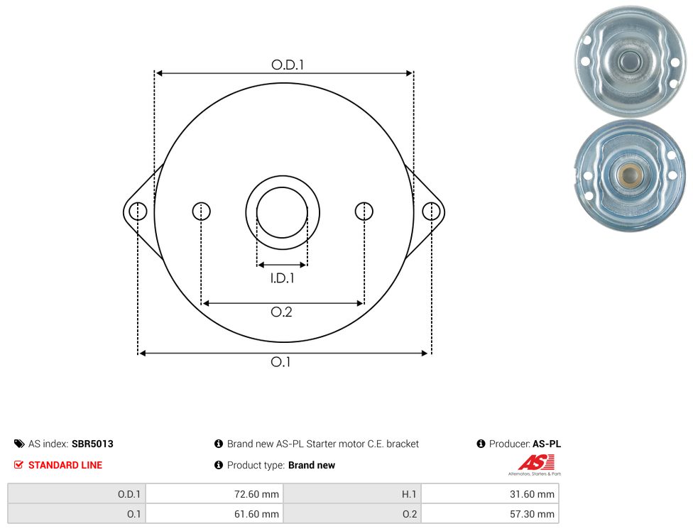 Starter motor commutator-side bracket