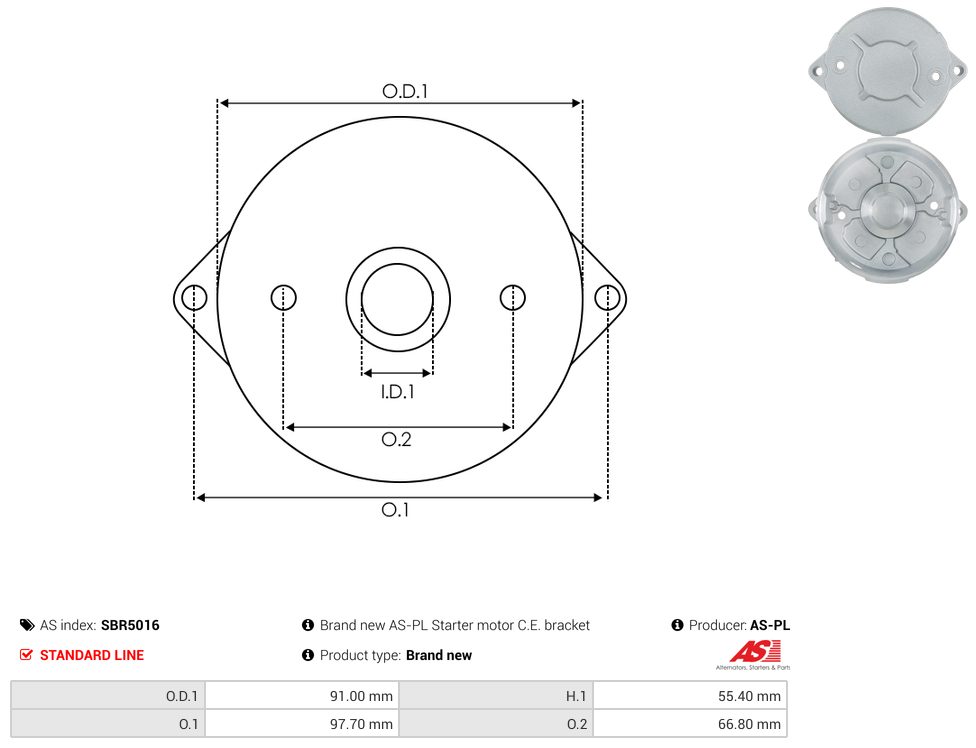 Starter motor commutator-side bracket