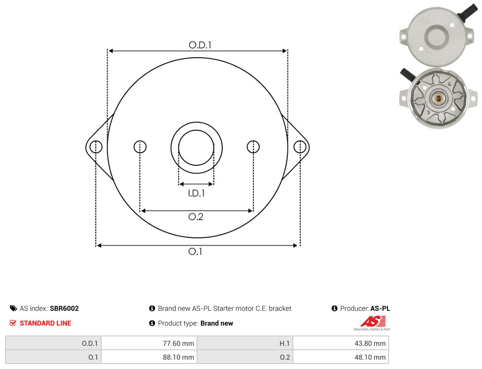 Starter motor commutator-side bracket