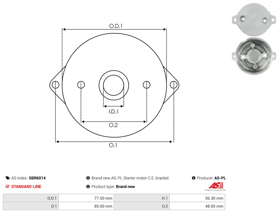 Starter motor commutator-side bracket