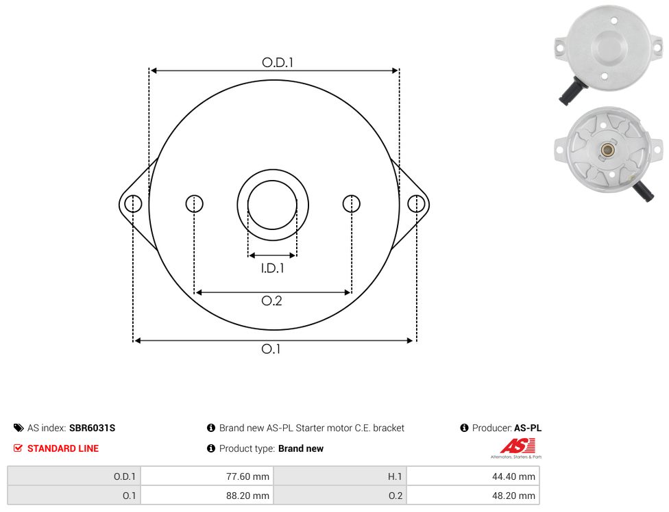 Starter motor commutator-side bracket