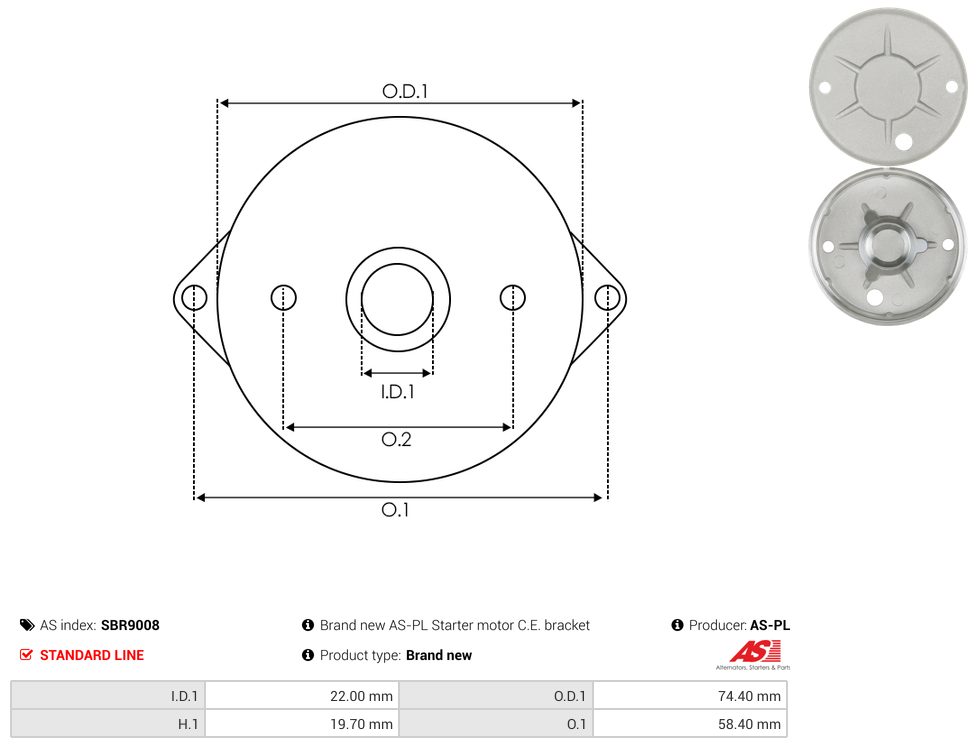 Starter motor commutator-side bracket
