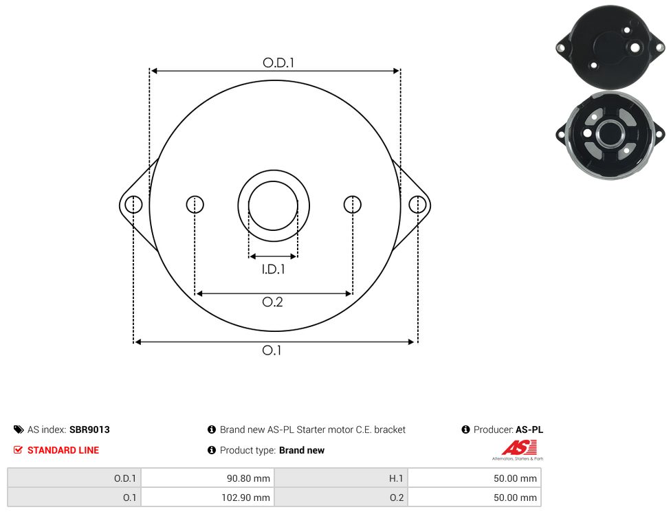 Starter motor commutator-side bracket